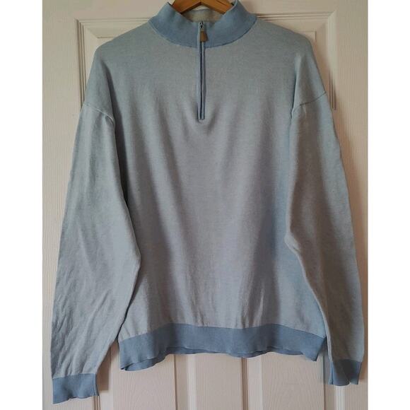 Men's Peter Millar Sweater Blue Cotton Silk Blend Quarter Zip Golf Pullover- 2XL - Picture 1 of 7